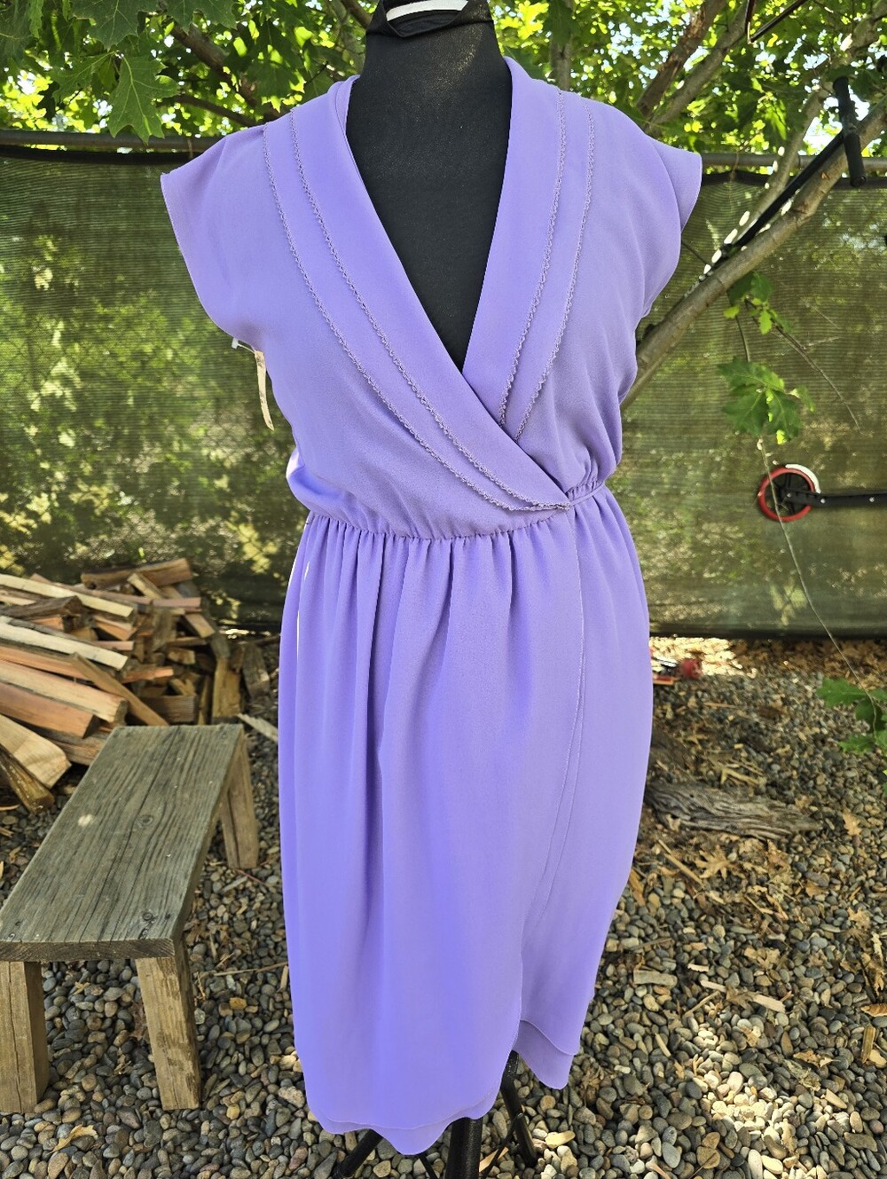 Vtg 70's Purple Lavender Sheer Chiffon Cap-Sleeve Wrap Dress Goddess Fairycore